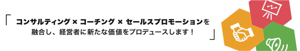 コンサルティング×コーチング× セールスプロモーションを融合し、経営者に新たな価値をプロデュースします